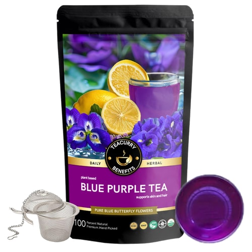 lose pouch of butterfly pea flower tea with lemon and infuser