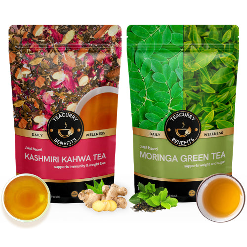 Teacurry Kashmiri Kahwa & Moringa Green Tea Combo Pouch 