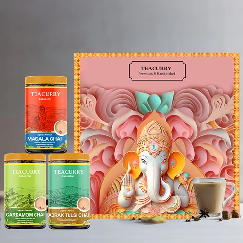 Exquisite Tea Gift Box  Masala chai, Cardamom chai  and Adrak Tulsi chai 